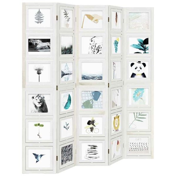 vidaXL Room Divider 5 Panels White Solid Wood Paulownia