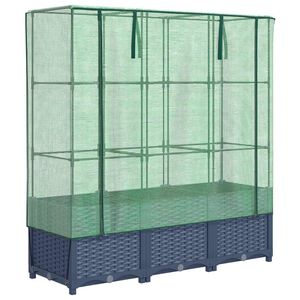 vidaXL Garden Planter with Greenhouse Cover&Wheels 3 pcs Blue Grey PP