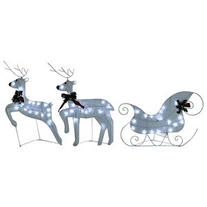 vidaXL Reindeer & Sleigh Christmas Decoration 60 LEDs Outdoor White