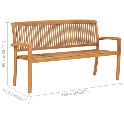 vidaXL 3-Seater Stacking Garden Bench 159 cm Solid Teak Wood