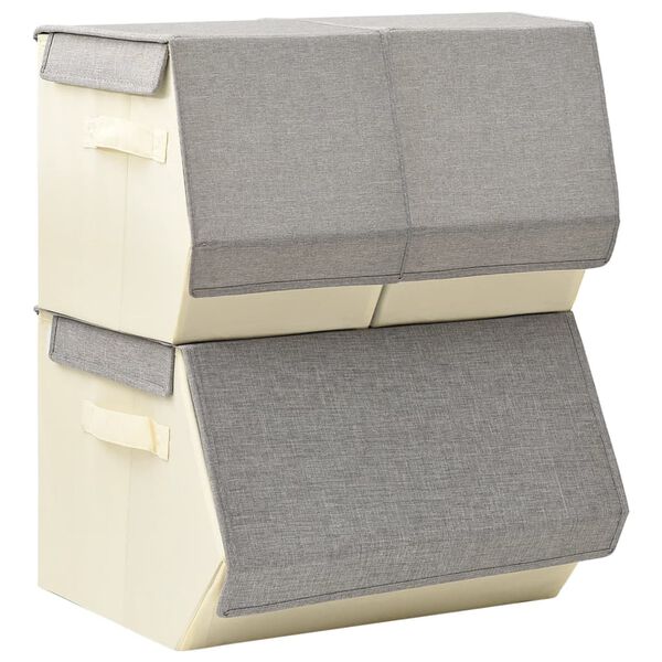 vidaXL Stackable Storage Box Set of 3 Pieces Fabric Grey & Cream