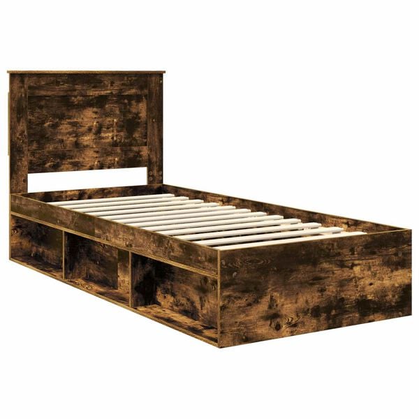 vidaXL Bed Frame with Headboard Smoked Oak 75 x 190 cm Solid Pine Wood