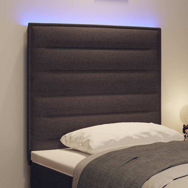vidaXL LED Headboard with LED Strip Lights Dark Brown 80 cm Polyester