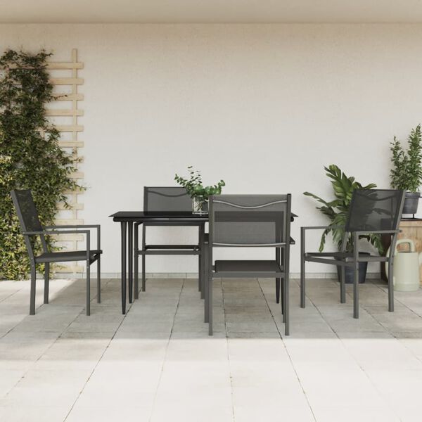 vidaXL 5 Piece Garden Dining Set Black Steel and Textilene