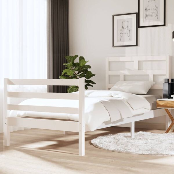 vidaXL Bed Frame without Mattress White 90x190 cm Single Single Solid Wood