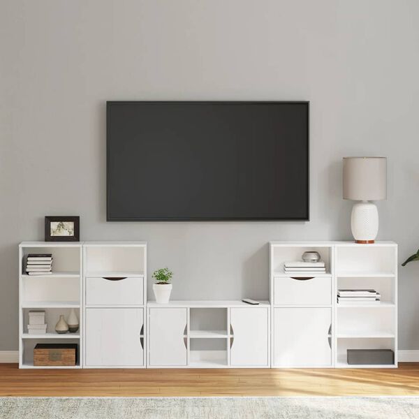 vidaXL 5 Piece TV Units with Storage ODDA White Solid Wood Pine