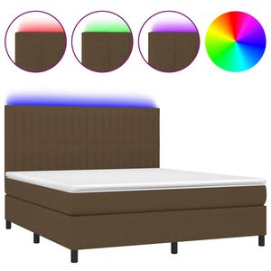 vidaXL Box Spring Bed with Mattress&LED Dark Brown 160x200 cm Fabric