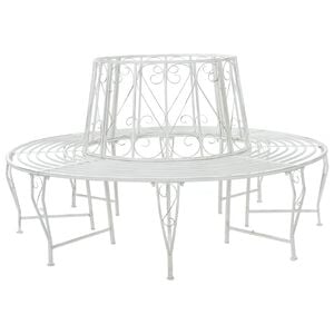 vidaXL Tree Bench 8-Seater &Oslash; 160 x 89 cm Steel Antique White Round