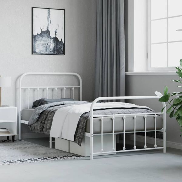 vidaXL Metal Bed Frame without Mattress with Footboard White 107x203cm