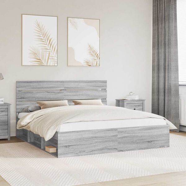 vidaXL Bed Frame Grey Sonoma 200 x 200 cm Solid Pine Wood