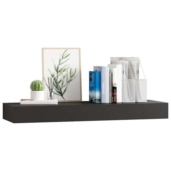 vidaXL Floating Wall Shelf with Drawer Black 80x25x8 cm