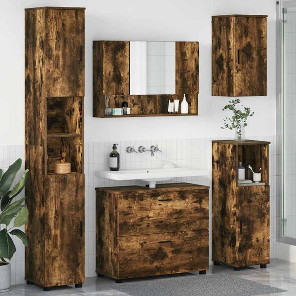 vidaXL Bathroom Furniture Set with Drawer with Shelf 5 pcs Smoked Oak