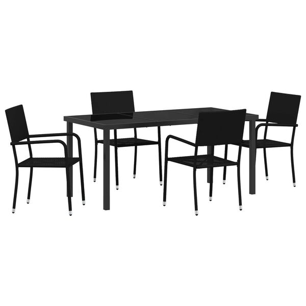 vidaXL Garden Dining Set with Cushion 5 pcs Black Poly Rattan