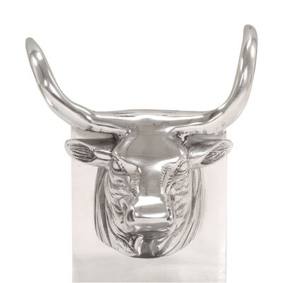 vidaXL Bookends with Cow Head 2 pcs Solid Aluminium 17x16x29 cm Silver