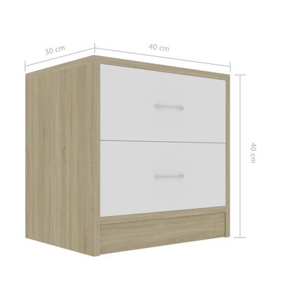 vidaXL Bedside Cabinet White and Sonoma Oak 40x30x40 cm Engineered Wood