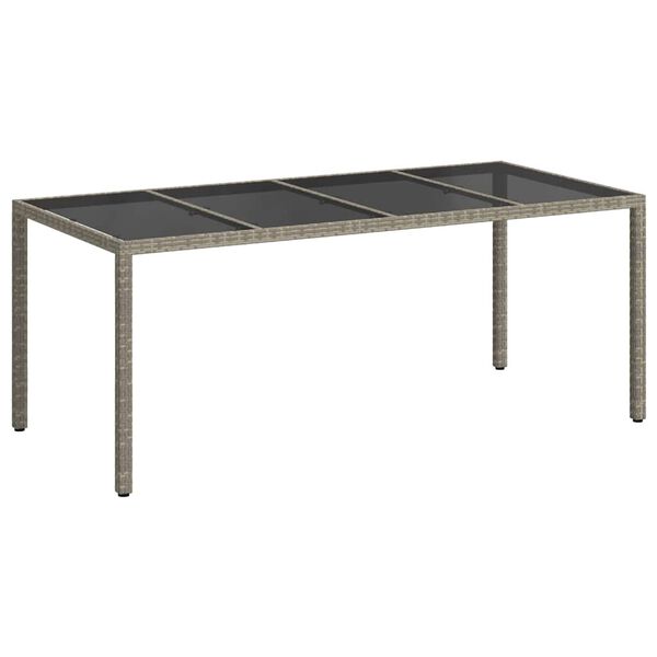 vidaXL Garden Table Grey 190x90x75 cm Tempered Glass and Poly Rattan