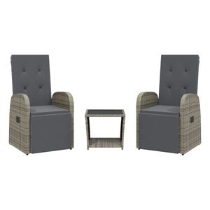 vidaXL 3 Piece Garden Dining Set with Cushions Grey Poly Rattan