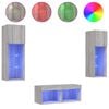 vidaXL 4 Piece TV Wall Cabinets with LED Lights Grey Sonoma
