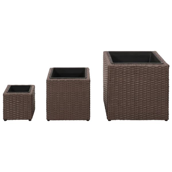 vidaXL Garden Raised Beds 3 pcs Poly Rattan Brown