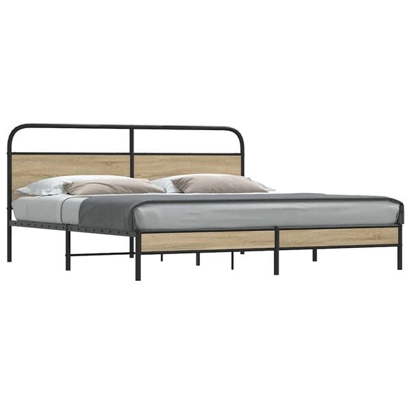 vidaXL Metal Bed Frame without Mattress Smoked Oak 183x213 cm