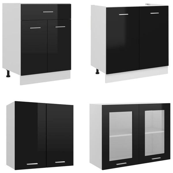 vidaXL 4 Piece Kitchen Cabinet Set with Worktop High Gloss Black