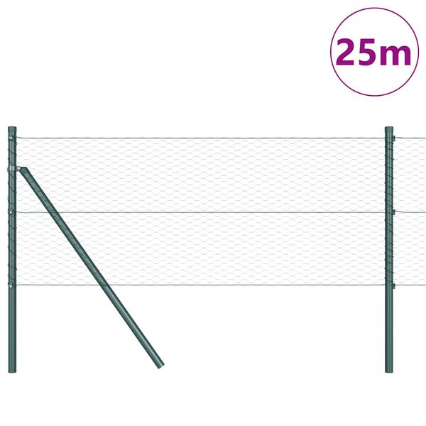 vidaXL Fence Post Green 25 x 0.6 m (25 mm mesh) Steel and PVC