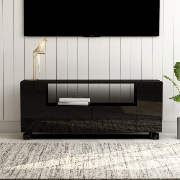 vidaXL TV Cabinet High Gloss Black 120x35x48 cm Engineered Wood