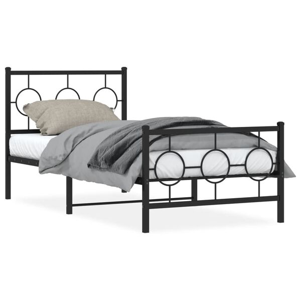 vidaXL Metal Bed Frame without Mattress with Footboard Black 90x200cm