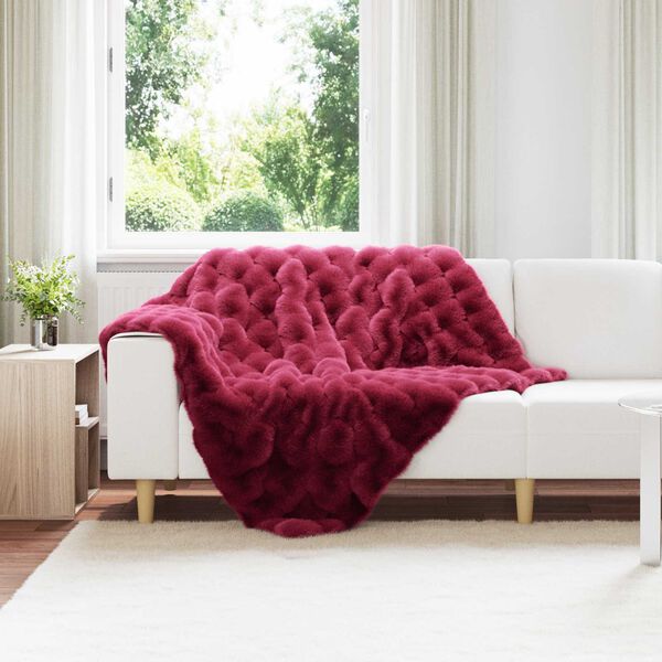 vidaXL Anti-Slip Faux Rabbit Fur Blanket Olite 4 pcs Bordeaux Red