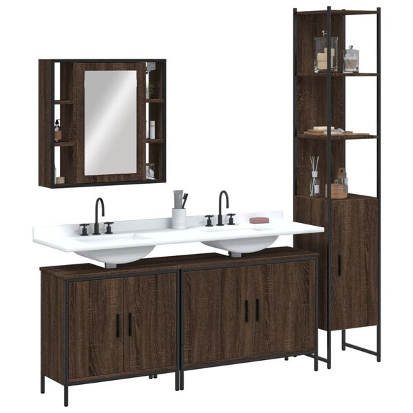 vidaXL 4 Piece Bathroom Cabinet Set Brown Oak Engineered Wood