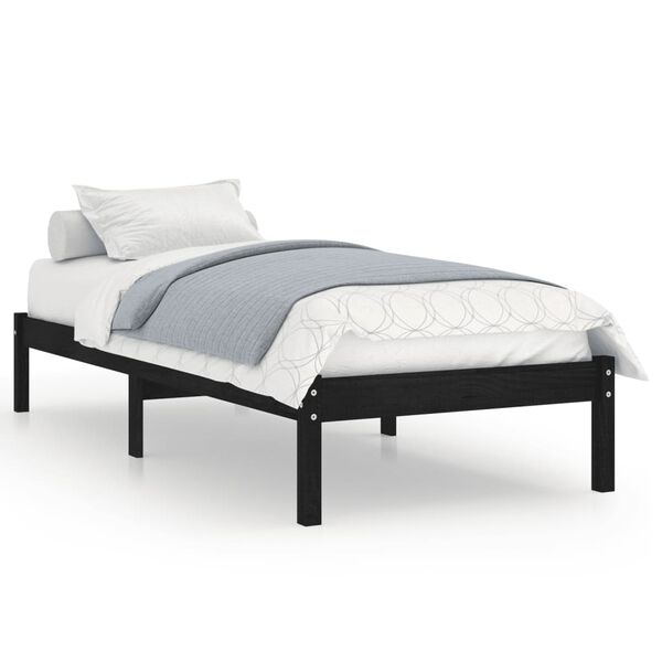 vidaXL Bed Frame without Mattress Black Solid Wood Small Single