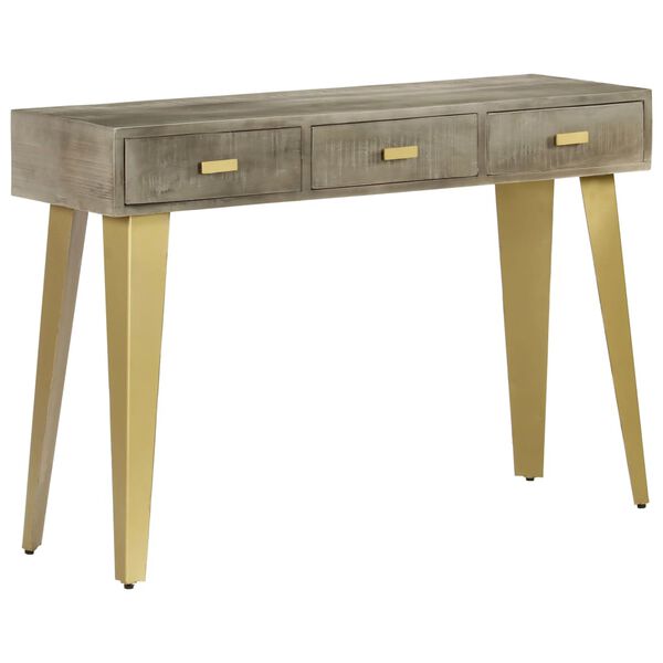 vidaXL Console Table Solid Mango Wood Grey with Brass 110x35x76 cm