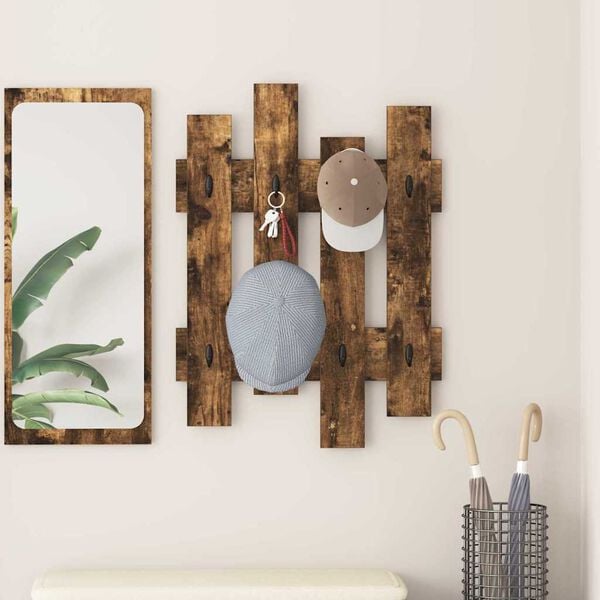 vidaXL Wall-Mounted Coat Rack Wall-mounted Smoked Oak 60 x 3 x 82 cm