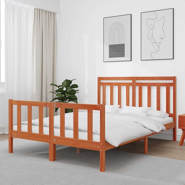 vidaXL Bed Frame 2 pcs Wax Brown 150 x 200 cm Solid Pine Wood