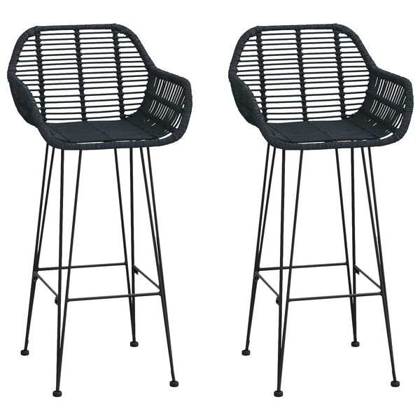 vidaXL Bar Chair 2 pcs Black 55 x 52 x 105 cm Rattan and Iron