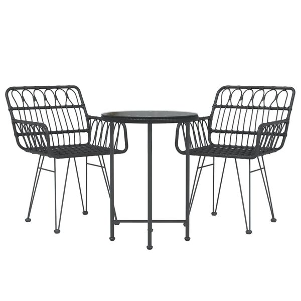 vidaXL 3 Piece Garden Dining Set Black Poly Rattan