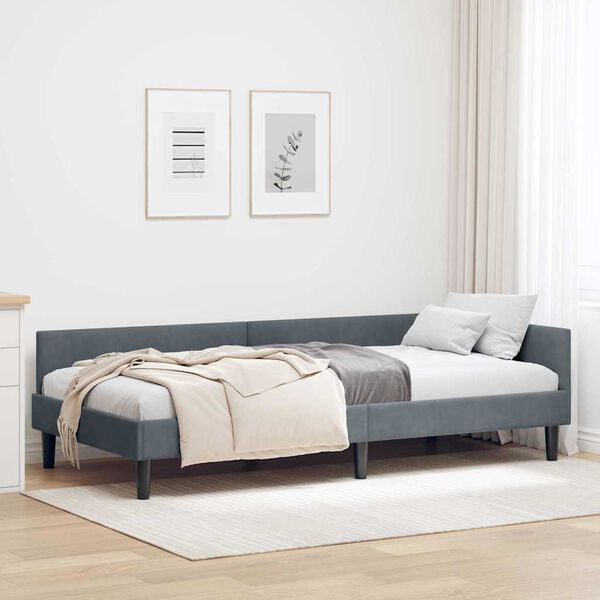 vidaXL Corner Bed Frame with Headboard Dark Grey 80 cm x 200 cm Velvet