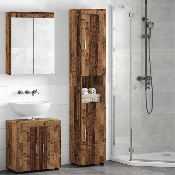 vidaXL Bathroom Cabinet Set TULUM Old Wood 37 x 31.5 x 203 cm