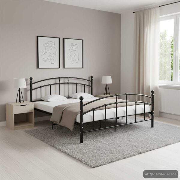 vidaXL Bed Frame with Headboard without Mattress Black 160x200 cm Metal