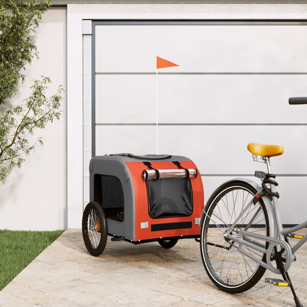 vidaXL Pet Bike Trailer Orange and Grey Oxford Fabric&Iron