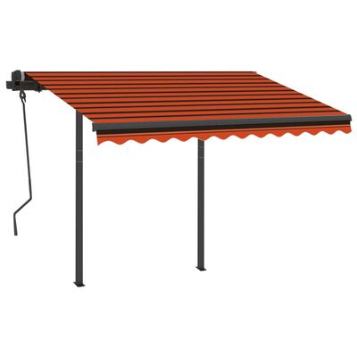 vidaXL Automatic Retractable Awning with Posts 3x2.5 m Orange & Brown