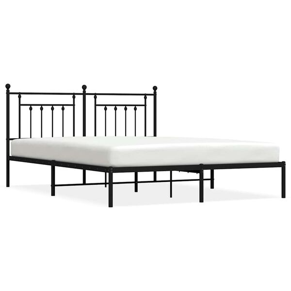 vidaXL Metal Bed Frame without Mattress with Headboard Black 183x213cm