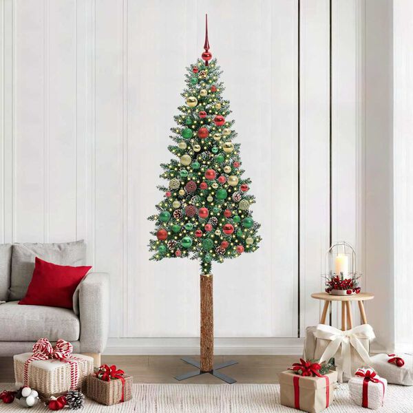 vidaXL Slim Christmas Tree with 300 LEDs Green and White 210 cm
