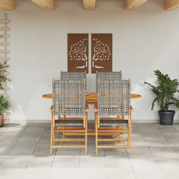 vidaXL Garden Dining Set 5 pcs Grey Solid acacia wood and poly rattan