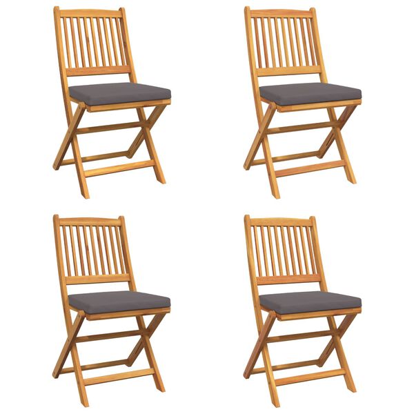 vidaXL Folding Chair 4 pcs Grey 49 x 57.5 x 92cm Solid Acacia wood