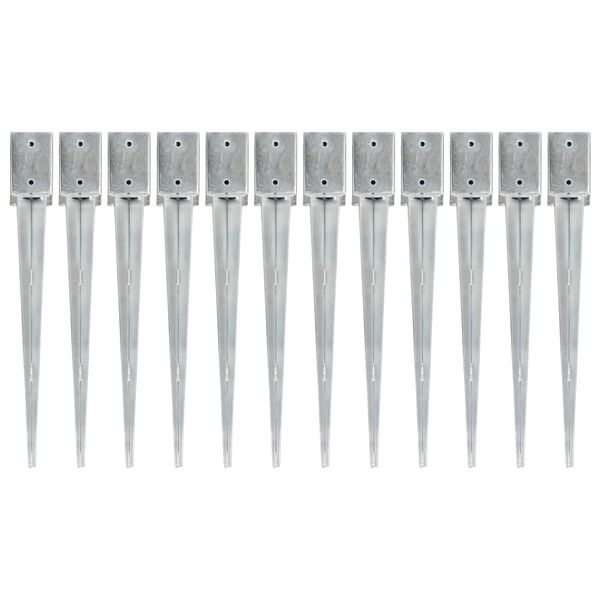 vidaXL Ground Spikes 12 pcs Silver 9x9x75 cm Galvanised Steel