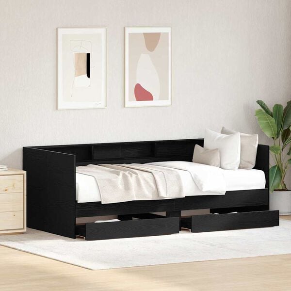 vidaXL Daybed with Headboard Black Oak 100 x 200 cm Engineered Wood