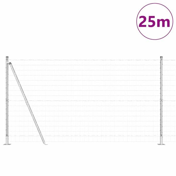 vidaXL Fence with Post Silver 1.2 x 25 m Steel