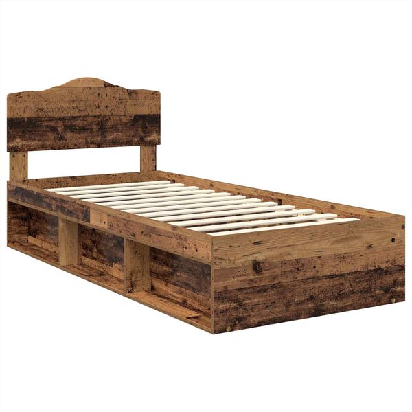 vidaXL Bed Frame with Headboard Old Wood 100 x 200 cm Solid Pine Wood