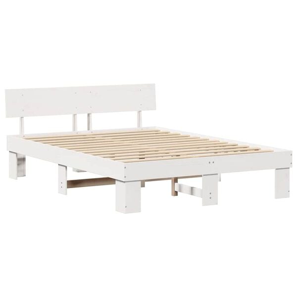 vidaXL Bed Frame with Headboard White 150 x 200 cm Solid Pine Wood